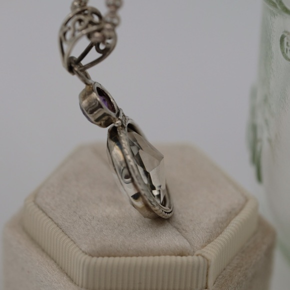 BOXCHAIN BEAUTY AMETHYST AND MOONSTONE NECKLACE AND PENDANT STERLING SILVER - Picture 15 of 15